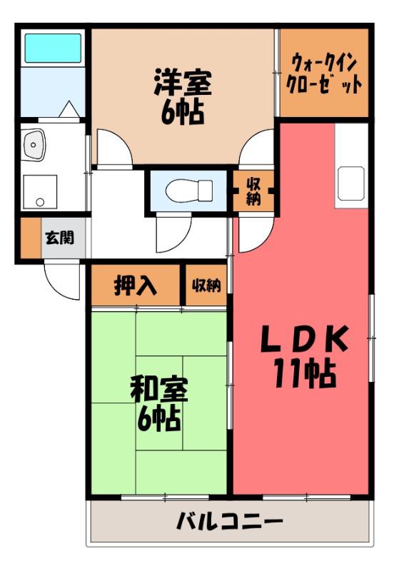 ベルドミールセキネD棟(2LDK/2階)の間取り写真