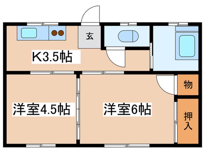 小野アパ-ト2(2K/1階)の間取り写真