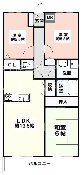 カルム長堀(3LDK/2階)の間取り写真