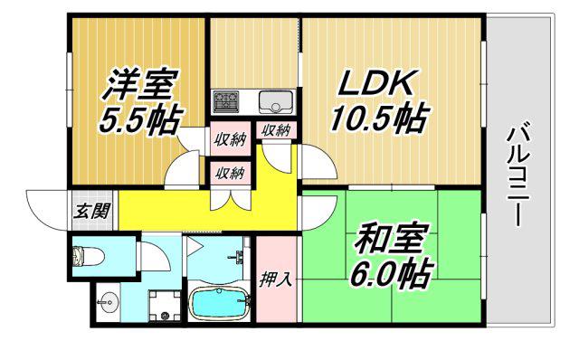 セラヴィ山手(2LDK/8階)の間取り写真