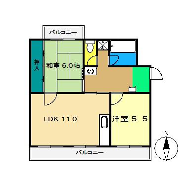 コーポ多喜(2LDK/4階)の間取り写真