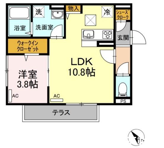 D-ROOM HAKATA イースト(1LDK/1階)の間取り写真