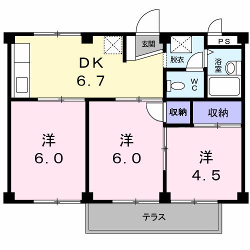 スターハイツB(3DK/1階)の間取り写真