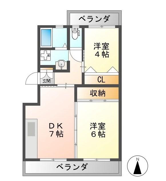 カワカミハイム(2DK/2階)の間取り写真