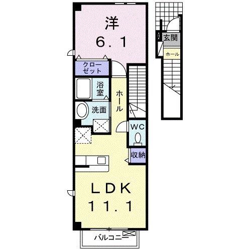 フォンターナ(1LDK/2階)の間取り写真