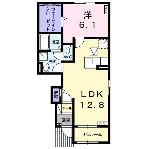 フォンテーヌII(1LDK/1階)の間取り写真