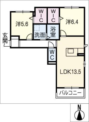 リバーサイド上新(2LDK/2階)の間取り写真