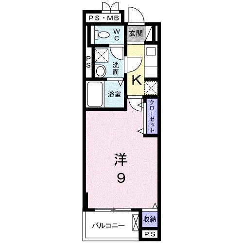 グランソレイユ(1K/1階)の間取り写真