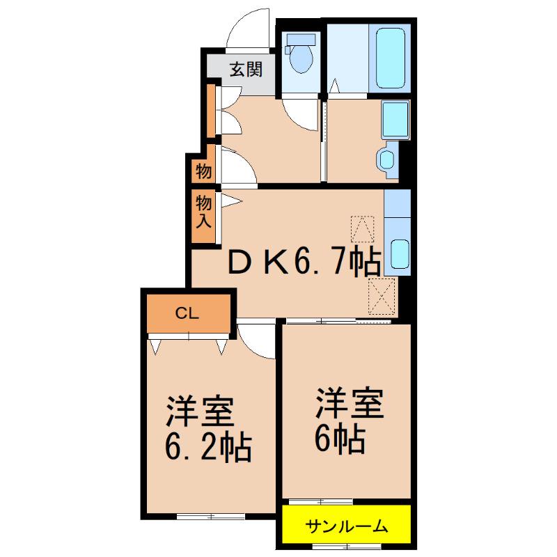 トゥインクル A(2DK/1階)の間取り写真