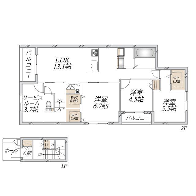 伊丹市平松6丁目へーベルメゾン(3SLDK/2階)の間取り写真