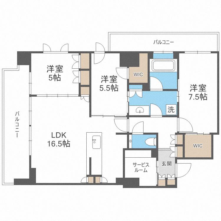 クリオ レジダンス 新札幌駅前(3SLDK/3階)の間取り写真