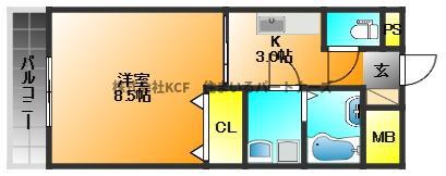 ローズガーデンII(1K/2階)の間取り写真