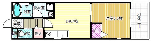 スワンズガーデン(1DK/2階)の間取り写真