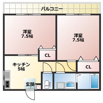 騎射場パークマンションM(2K/3階)の間取り写真