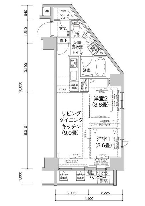 ティモーネ 浅草リーヴァ(2LDK/7階)の間取り写真