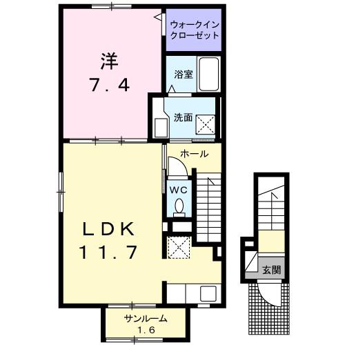 メゾン・ホタル(1LDK/2階)の間取り写真