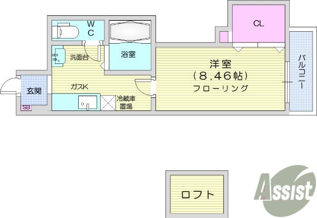 メゾンドール館町Ⅱ(1K/3階)の間取り写真