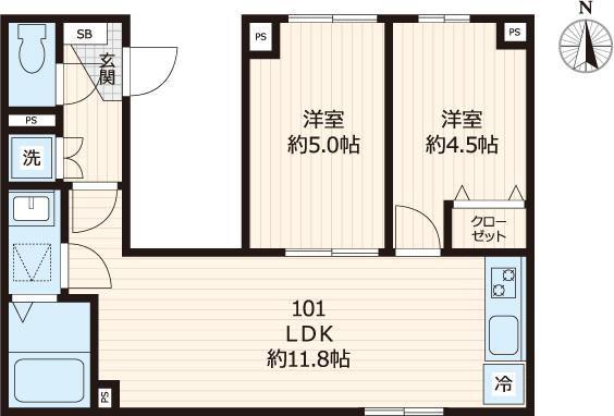 ルッカハウス(2LDK/1階)の間取り写真
