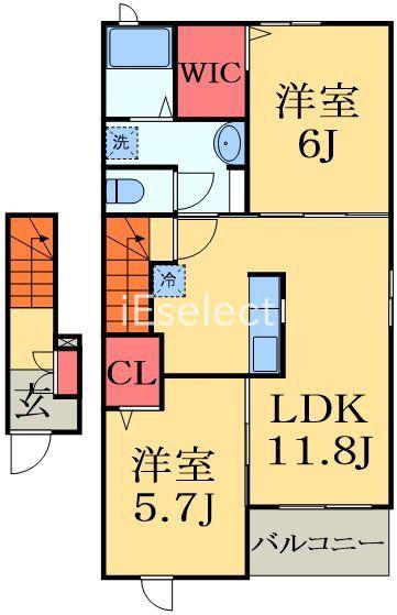 エスポワールⅢ(2LDK/2階)の間取り写真