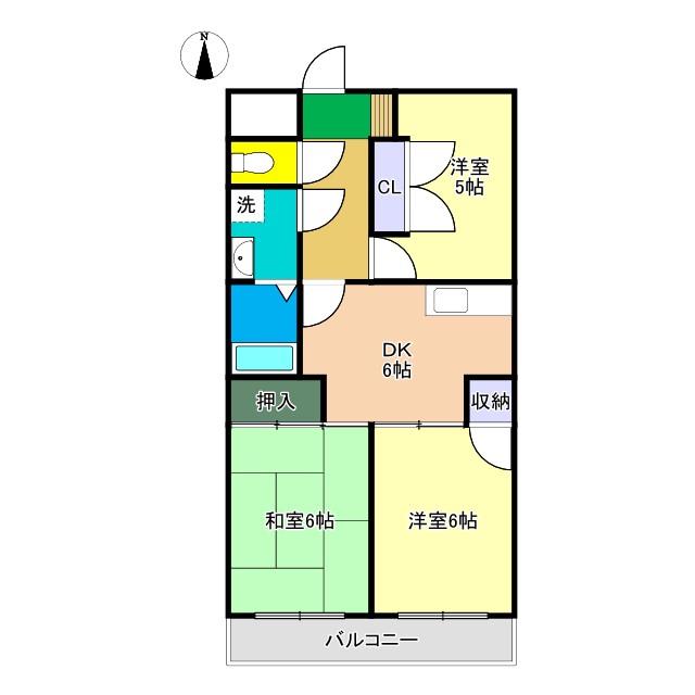 パレスハイツ萩野(3DK/3階)の間取り写真