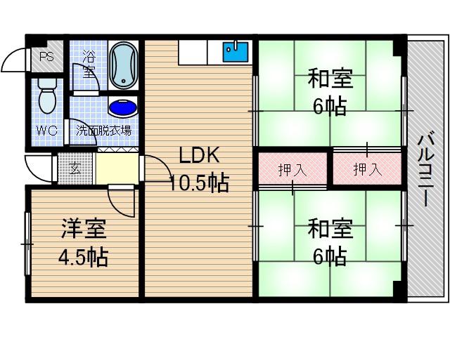 明香マンション(3LDK/2階)の間取り写真