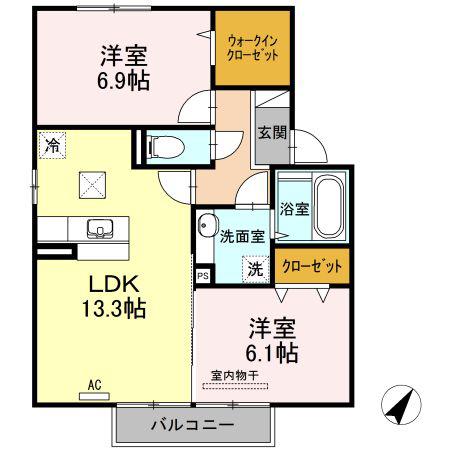 サンカルチェあいおいF棟(2LDK/1階)の間取り写真