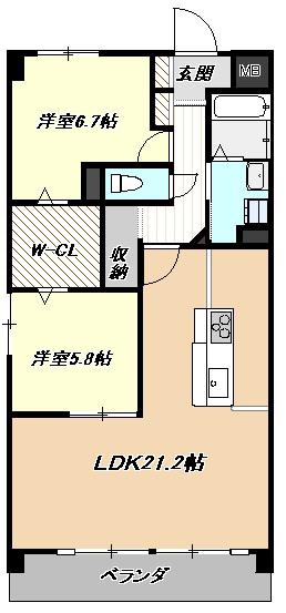 レジデンス光和III(2LDK/6階)の間取り写真