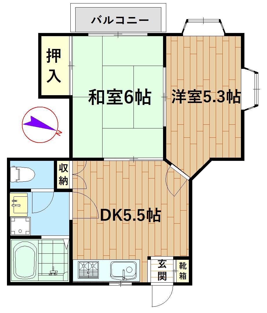 プレインデュオ(2DK/1階)の間取り写真