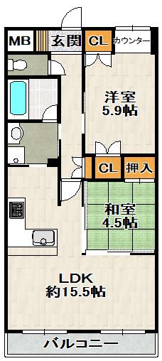 AMENITYCOURT K.I A(2LDK/2階)の間取り写真
