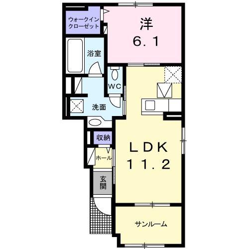 アモーレ B(1LDK/1階)の間取り写真