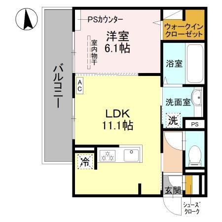 GRAMM竹田B棟(1LDK/2階)の間取り写真
