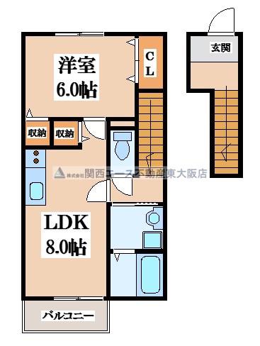 ソレジオ武村V N棟(1LDK/2階)の間取り写真
