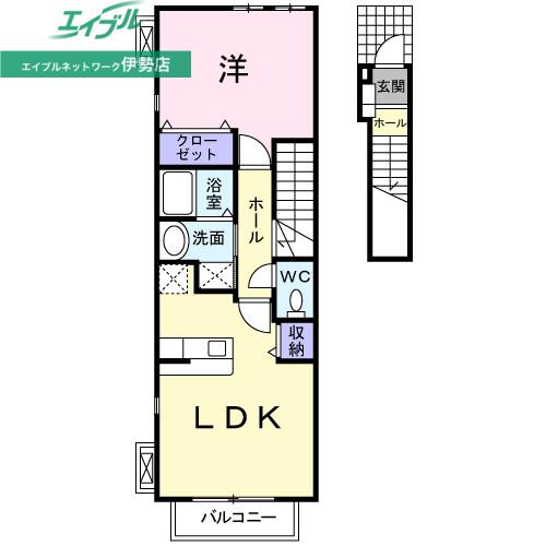 カーサ・ティエラ A棟(1LDK/2階)の間取り写真