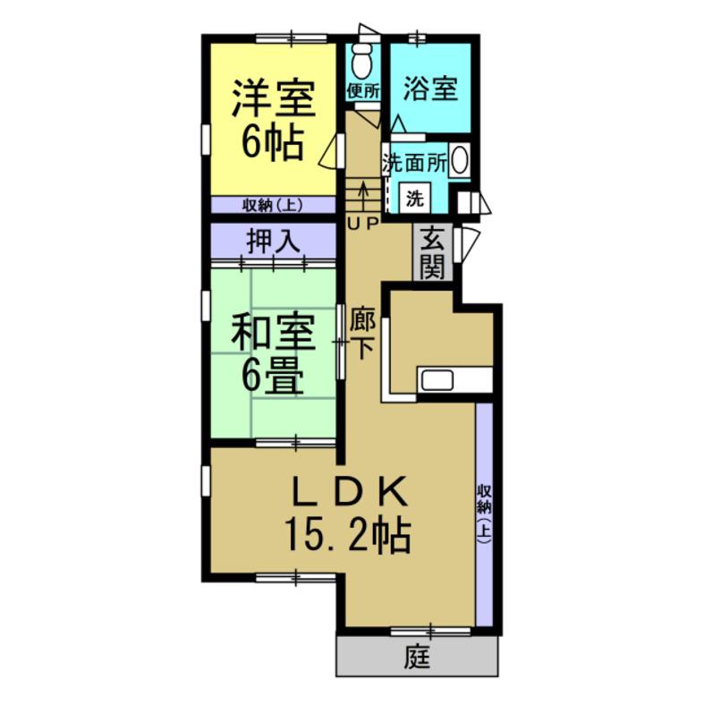 アークフラッツホウゲツ(2LDK/1階)の間取り写真
