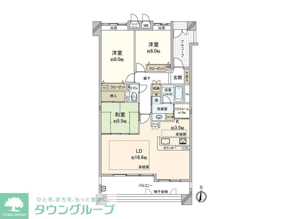 パルシオ本山鹿子町(3LDK/3階)の間取り写真