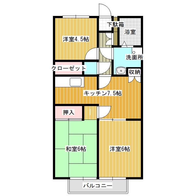 サマックス・サンセールA棟(3DK/2階)の間取り写真