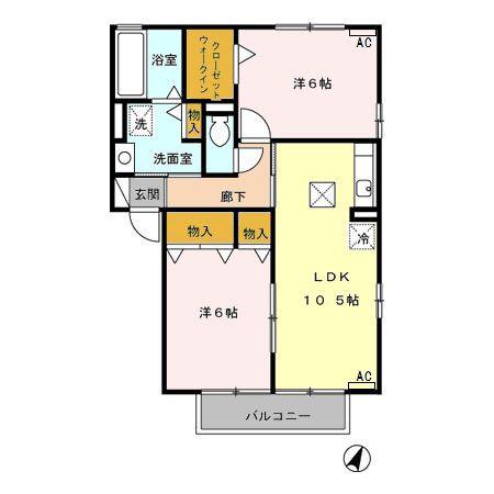グランドソレーユ B(2LDK/1階)の間取り写真