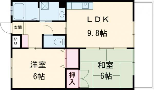 エスペラント岡田(2LDK/2階)の間取り写真