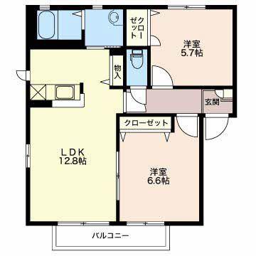 シアトルB(2LDK/2階)の間取り写真