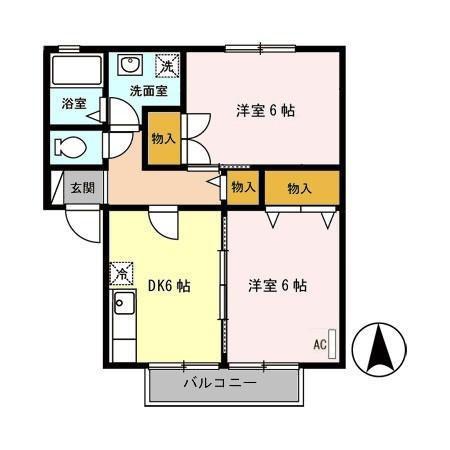 セジュール・ベルリラ AB(2DK/2階)の間取り写真