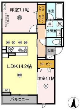 ボンジョルネ南手城(2LDK/1階)の間取り写真