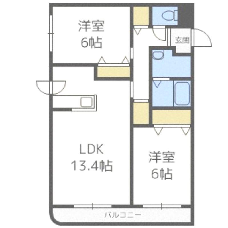 ラフェスタ発寒中央A棟(2LDK/2階)の間取り写真