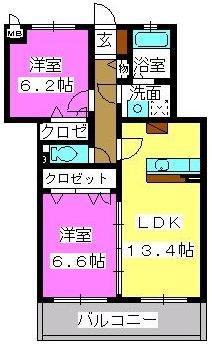 プラザ社田(2LDK/3階)の間取り写真