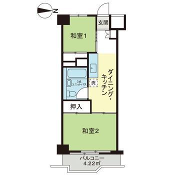 築地永谷コーポラス(2DK/4階)の間取り写真