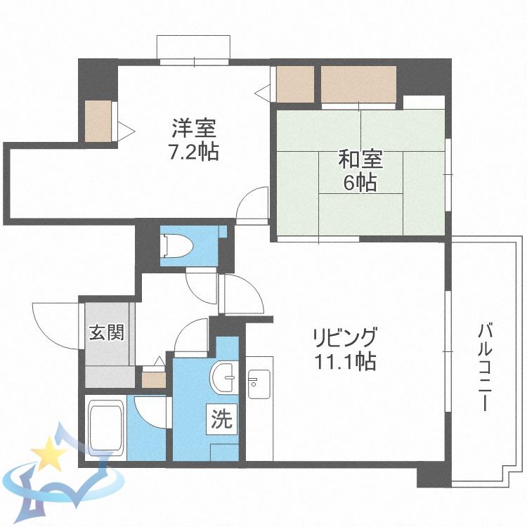 旭山シャトー桂和(2LDK/5階)の間取り写真