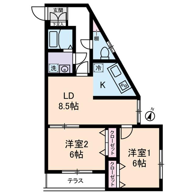 ビューヒル南(2LDK/1階)の間取り写真