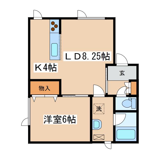 JR根室本線 釧路駅 徒歩40分 2階建 築20年(1LDK/1階)の間取り写真