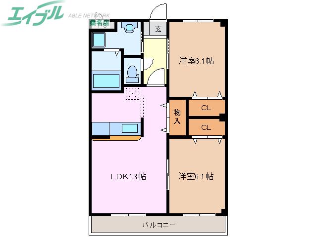 ステラ川越(2LDK/1階)の間取り写真
