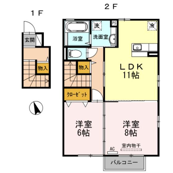 ガーデン ローリエ(2LDK/2階)の間取り写真