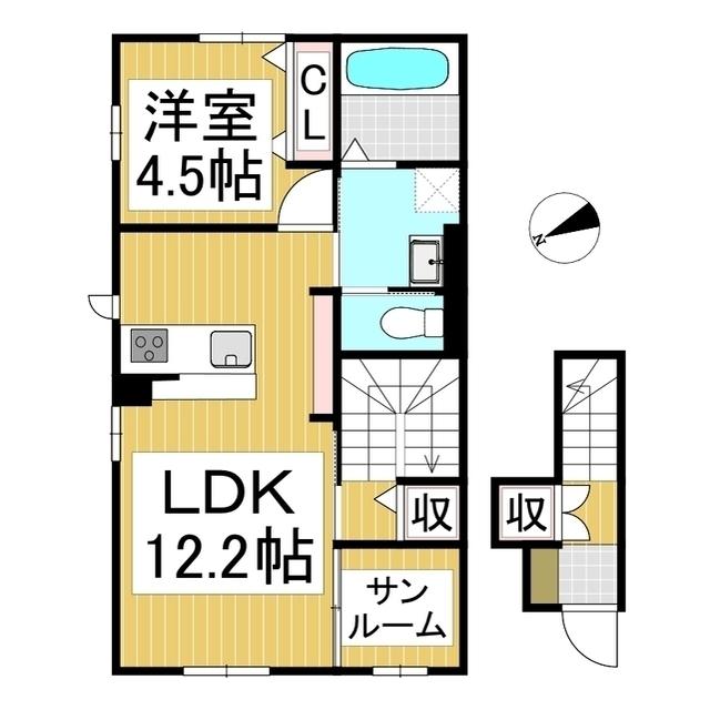 長野市稲葉(1LDK/2階)の間取り写真